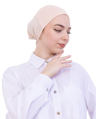 Prien Soft Undercap Hijab for Women, Cotton Islamic Bonnet, Muslim Head Scarf Inner Cap for Prayer Wear, Turban Hat Ramadan - color: Beige