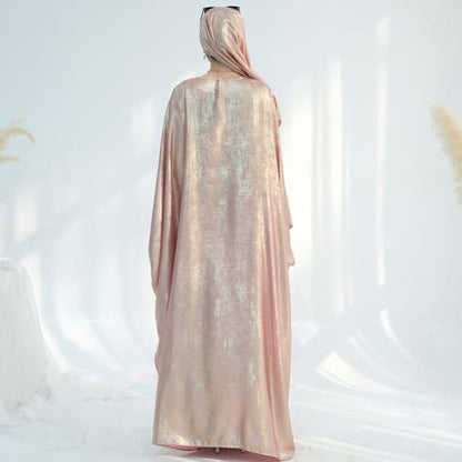 ODIZLI Abayas For Women Muslim Metallic Shiny Hijab Prayer Dress Arabic Kaftan Dubai Turkey Islamic Dress - color: Light Pink, size: Size One
