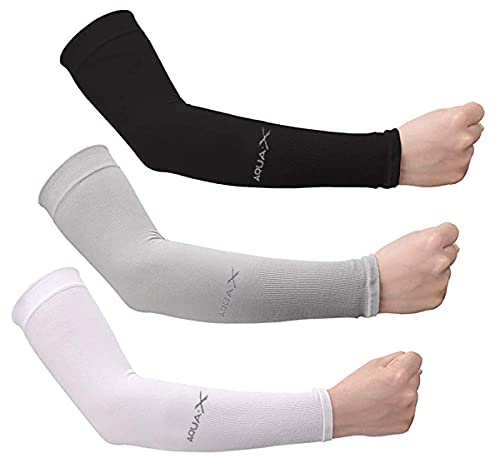 Bacophy 3/6 Pairs UV Protection Cooling Arm Sleeves Women Men, UPF 50 Arm Cover - color: 3-pairs Black+grey+white