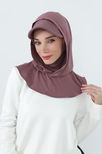 Aisha's Design Full Coverage Cotton Bonnet Hijab with Visor Modest Underscarf Bonnet - color: Dusty Rose