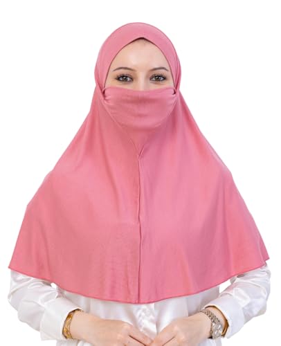 Prien Easy To Wear Hijab For Women, Muslim Instant Turban With Niqab, Islamic Clothes, Soft Scarf For Prayer, Abaya, Khimar - color: Dusty Rose