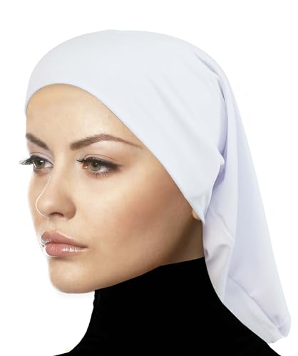 Women's Non-Slip Hijab Undercap - Spandex Elastane Breathable Tube - Soft Chemo Beanie - color: White