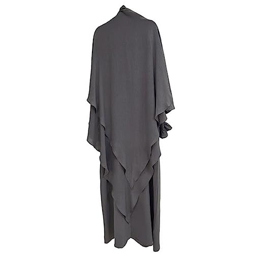 Women Prayer Dress Muslim Ramadan Garment Abaya Dubai Islam Jilbeb 2 Piece Set Layered Khimar Scarf Hijab and Long Dress - color: Dark Grey, size: Small