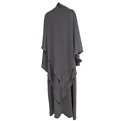 Women Prayer Dress Muslim Ramadan Garment Abaya Dubai Islam Jilbeb 2 Piece Set Layered Khimar Scarf Hijab and Long Dress - color: Dark Grey, size: Small