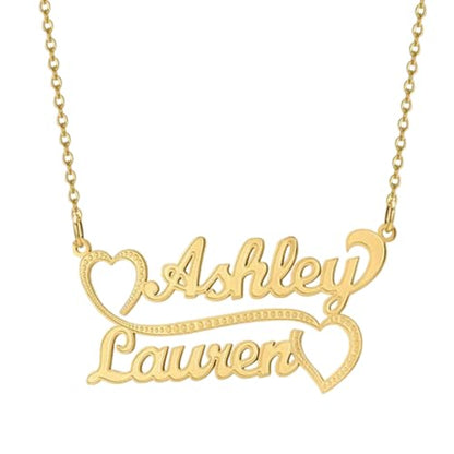 10K/14K/18K Solid Gold Name Plate Necklace,Real Gold Customized Name Necklace with Birthstone for Women,Personalized 1-4 Nameplates Necklaces Birthday for Her Girls - color: Style 7:2 name