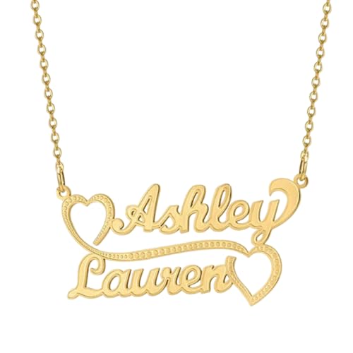 10K/14K/18K Solid Gold Name Plate Necklace,Real Gold Customized Name Necklace with Birthstone for Women,Personalized 1-4 Nameplates Necklaces Birthday for Her Girls - color: Style 7:2 name