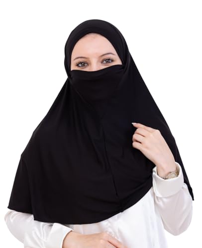 Prien Easy To Wear Hijab For Women, Muslim Instant Turban With Niqab, Islamic Clothes, Soft Scarf For Prayer, Abaya, Khimar - color: Black