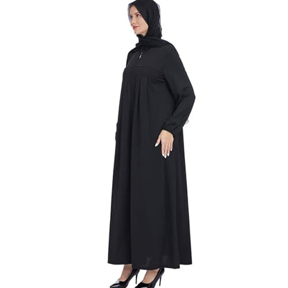Women Muslim Casual Dress Islamic Maxi Robe Chest Zipper Abaya 1PC Soft Muslim Abaya Eid Kaftan Robe Classic Dress - color: Blacka, size: Large