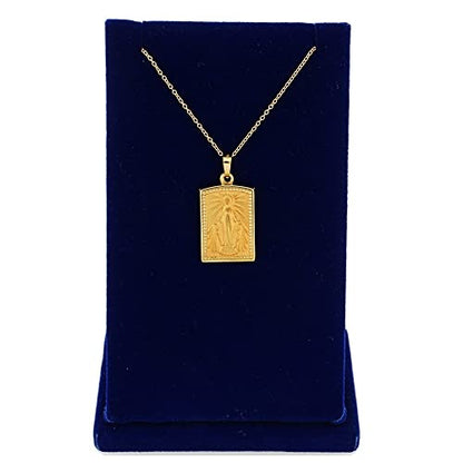 RP 14k Yellow Gold Polished Miraculous Virgin Mary Double Sided Square Pendant Medal - style: Pendant + 16-18" Adj 14K Chain