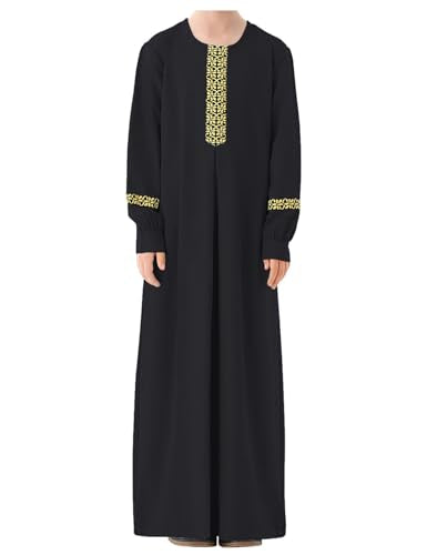 WSPLYSPJY Printed Abaya Girls Muslim Dresses Kids Prayer Robe - color: Black, size: 3-4T