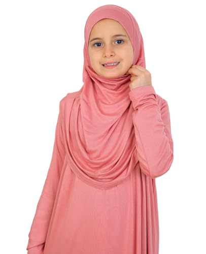 Prien Kids Muslim Prayer Dress With Hijab & Pouch, Soft Viscose Abaya For Girls, Islamic Clothes, Robe For Eid, Ramadan - color: Dusty Rose