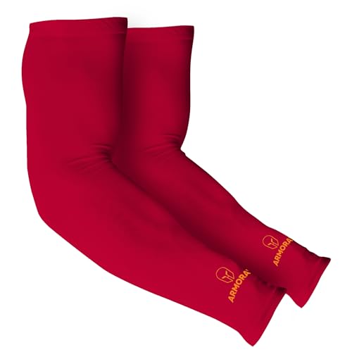 ARMORAY Arm Sleeves for Men & Women UPF 50 Sports Compression Cooling Sleeve for Basketball Golf Running Tattoo Coverage - color: Red (1 Pair)