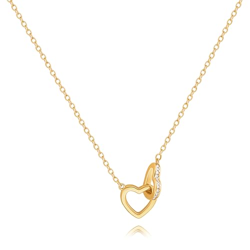 POTESSA 18K Gold Plated Pendant Necklace Medallion Coin Heart Y Shaped Chain Toggle Necklace for Women Jewelry - color: Double Heart
