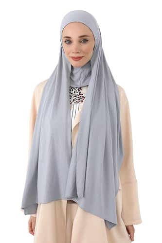 Aisha's Design Neck-Covering Practical Jersey Hijab with Built-In Ninja Bonnet - color: Grey