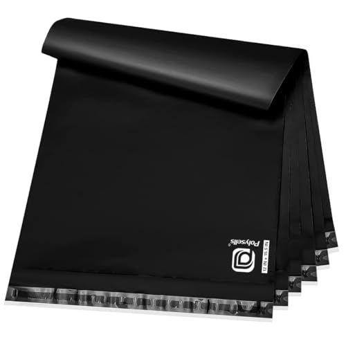 POLYSELLS 100 pcs 12x15.5 Inches Black Poly Mailers Shipping Envelopes, Strong Adhesive Sealing, Waterproof, and Tear-resistant Postal Mailing Bags for Clothing, Books, and Accessories - color: Black, size: 12"x15.5"