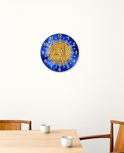 Tempered Glass Islamic Wall Clock - Wall Art and Decor for Living Room, Muslim Home, Eid Gifts, Quran, Ramadan Decoration, Arabic Calligraphy - style: Blue Names of ALLAH