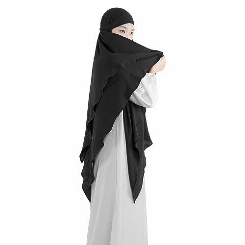 Khalat Muslim Prayer Hijab - 2 Layers Soft Breathable Islamic Dubai Women's Instant Long Hijab - color: Black