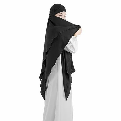 Khalat Muslim Prayer Hijab - 2 Layers Soft Breathable Islamic Dubai Women's Instant Long Hijab - color: Black