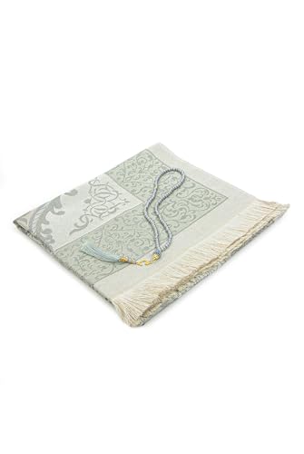 ihvan online Muslim Prayer Rug with 99 Beads Tasbih & Travel Bag, Soft Taffeta Sajadah, Lightweight & Foldable Janamaz, Portable Prayer Mat, Islamic Gift for Eid, Ramadan, Hajj & Umrah, Grey - color: Grey