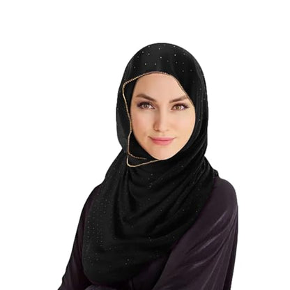 Hijab Scarf for Women Soft Chiffon Rhinestone Long Scarf Shawl Fashion Muslim Hijab Head Wrap Scarves - color: Black