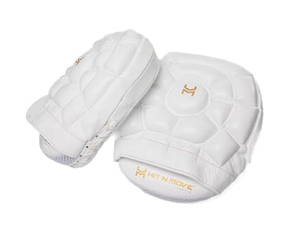 HIT N MOVE Curved Micro Turtle Boxing Mitts | Punching Pads | Sparring Gear for Boxing, MMA, Kickboxing, Muay Thai, Martial Arts Training Equipment, Genuine Leather, High-Performance Mitts - color: White