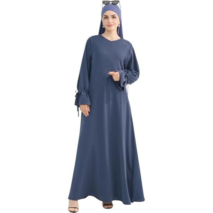 khalat Women's Muslim Kaftan Abaya Dress Eid Prayer Dress for Women Islamic Daily Dress Smooth Flowy Muslim Women Clothes - color: Blue, size: Medium