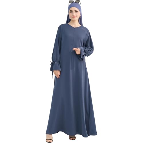 khalat Women's Muslim Kaftan Abaya Dress Eid Prayer Dress for Women Islamic Daily Dress Smooth Flowy Muslim Women Clothes - color: Blue, size: Small