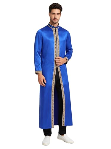 Jhaoyu Men Abaya Dress Kaftan Thobe Muslim Gown Maxi-muslim Shirt Dubai Robes Prayer Robe - color: Royal Blue, size: Medium