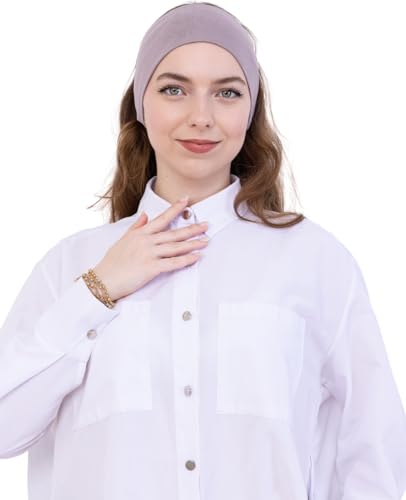 Prien Women Cotton Hijab Cap, Stretchy Head Cover, Pre-Sewn Inner Muslim Scarf Undercap, Non Slip Headband for Daily Wear - color: Light Mink