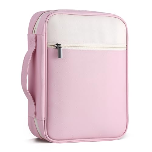 GERMUN Bible Cover with Durable Handle, Carrying Book Case Church Bag Bible, Protective with Zippered Pocket, Bible Accessories Supplies, Book Protector for Book Lovers, WhitePink - color: White&pink