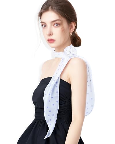 Chiffon Scarf for Women, Removable Flower Neck Scarf Light Soft Fashion Rose Scarves Versatile Headband or Hair Band - color: Lavender Dot