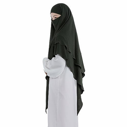 Khalat Muslim Prayer Hijab - 2 Layers Soft Breathable Islamic Dubai Women's Instant Long Hijab - color: Army Green