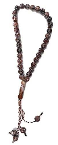Muslim Tasbih 33 Prayer Bead Rosary AMN-312 Islam Praying Misbaha Beautiful Design 10 mm. Islamic Religion Subha Sibha Eid Ramadan Gift (Coffee) - color: Coffee
