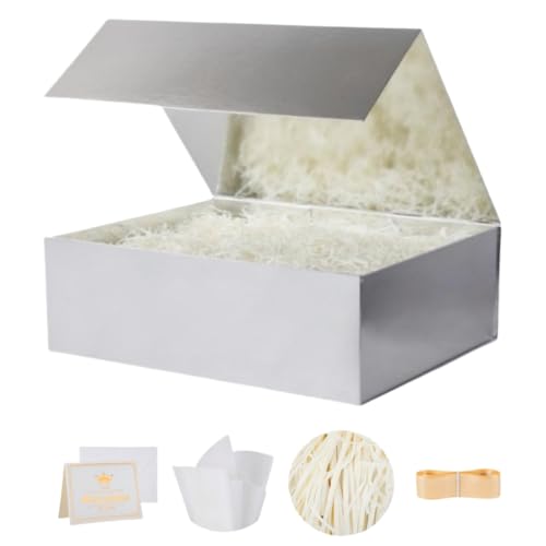 UoeRing 1 Pcs Silvery Gift Box Large 11.5x8x4 Inch with Magnetic Lid - color: 13.5x11.8x4.7 Inch-Silvery-Pack of 1