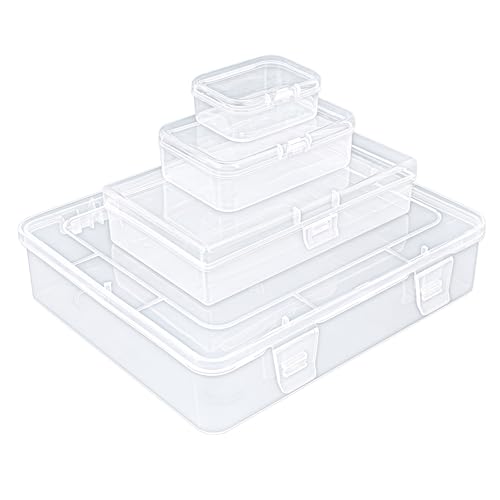 28 Pieces Mixed Sizes Rectangular Clear Plastic Storage Box | Empty Mini Containers, Hinged Lids, For Small Items, Craft Projects - size: Mixed Sizes
