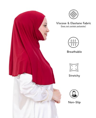 Prien Easy To Wear Hijab For Women, Muslim Instant Turban With Niqab, Islamic Clothes, Soft Scarf For Prayer, Abaya, Khimar - color: Burgundy
