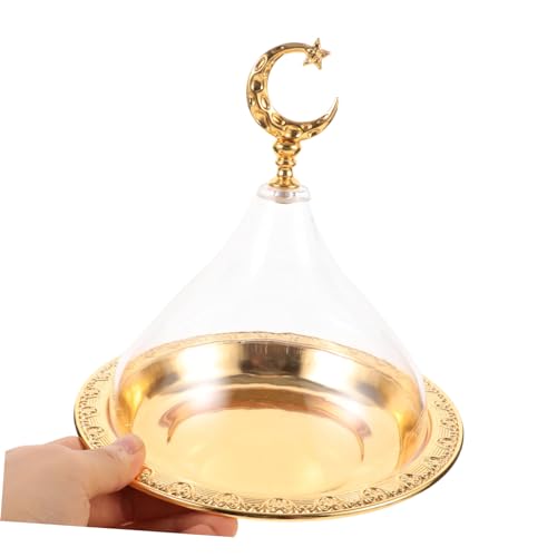 TIDTALEO 1 Set Dessert Plate eid Ramadan Food Tray Ramadan Food Plate Cake Serving Platter Snack Holder Cake Stand with Dome Serving Tray appertizer Salad Bowl with Cover Zinc Alloy