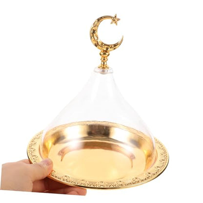 TIDTALEO 1 Set Dessert Plate eid Ramadan Food Tray Ramadan Food Plate Cake Serving Platter Snack Holder Cake Stand with Dome Serving Tray appertizer Salad Bowl with Cover Zinc Alloy