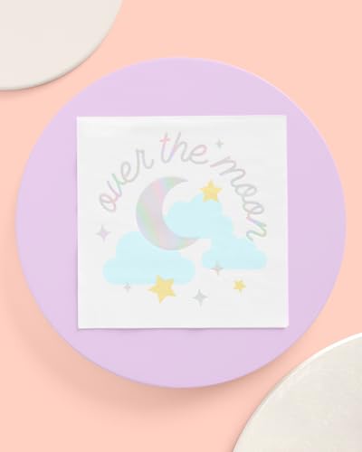 xo, Fetti Over the Moon Napkins - 3-ply, 50 pcs | Baby Shower Decoration, Kids Birthday Tablescape, Gender Reveal Party, Mom to Be Dinner Setting, Bday Decor