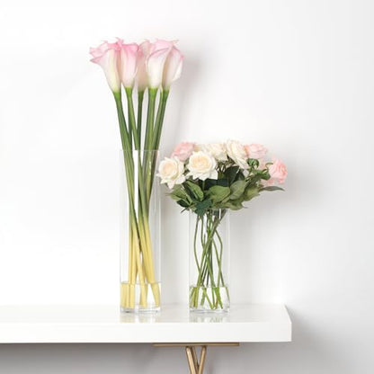 WGVI Quality Thick Weighted Tall Clear Cylinder Glass Vases, 4" W x 16" H, Flower Arrangement Floating Candle Holders Wedding Centerpieces Event Floral Container Accent Home Decor, 1 Piece - size: 4"x16"H