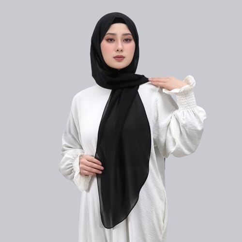 Instant Chiffon Hijab Set 3-in-1 Scarf with Built-in Magnets and Undercaps Head Wraps with Model Cap - color: Black 1