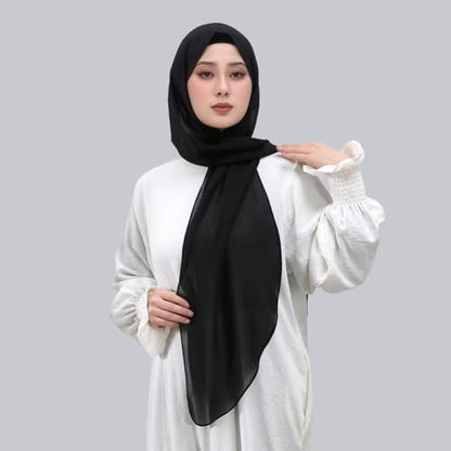Instant Chiffon Hijab Set 3-in-1 Scarf with Built-in Magnets and Undercaps Head Wraps with Model Cap - color: Black 1