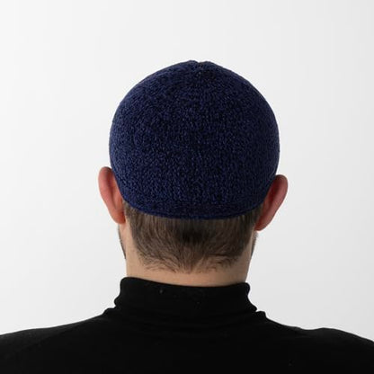 Modefa Islamic Prayer Kufi Hats for Men Chenille Knitted Stretchable Muslim Cap One-Size Fit - color: Navy Blue
