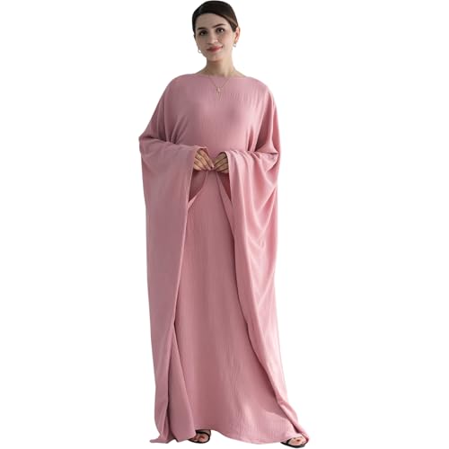 Women Muslim Abaya Dress 1Piece Bat Sleeve Islamic Maxi Robe Fashion Jilbab for Women Eid Kaftan Muslim Robe - color: Pinka, size: Medium