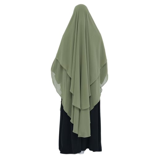 SYANKANGXIAO Ramadan Eid Khimar Abaya Turkey Islam Muslim Chiffon 2 Layers Long Hijab Dress Prayer for Women Full Cover Robe - color: Green