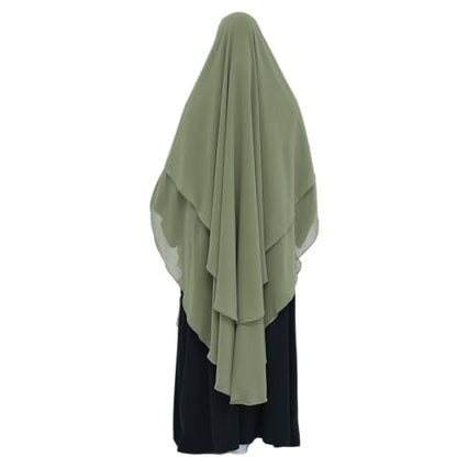 SYANKANGXIAO Ramadan Eid Khimar Abaya Turkey Islam Muslim Chiffon 2 Layers Long Hijab Dress Prayer for Women Full Cover Robe - color: Green