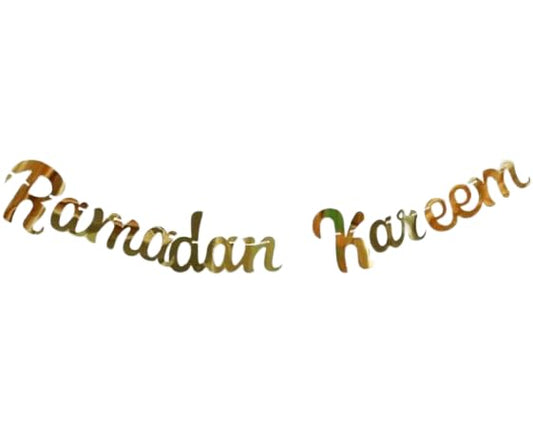 Banner - Gold Mirrored Look Stretchable Ribbon Festive Decorations for Eid Celebrations, Hajj, Islam Festival Decoratives Beautiful Home Ornament Wall Stickers (Ramadan Kareem) - color: Ramadan Kareem