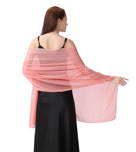 OurLore Chiffon Shawls Wraps for Women Sheer Glitter Scarf Sparkly Rhinestones Shoulder Sarong Cover Up Hijab for Wedding - color: Blush Pink