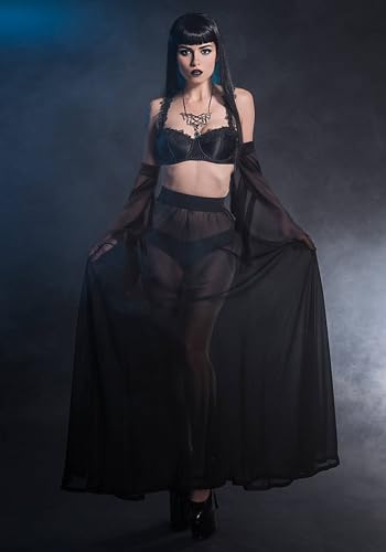 DAZCOS Victorian Long Tulle Sleeves for Women Chiffon Detachable Gloves for Wedding Dress Halloween Party Pageant - color: Black-02