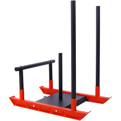 Weight Training Sled, Heavy Duty Steel Push Pull Sled Fitness Speed Strength Training Equipment with Removable Poles and Harness, Adjustable 1" 2" Plate Compatible Workout Sled for Outdoor Training
